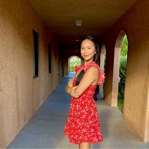 Xs, band of the free, Short Red floral dress.